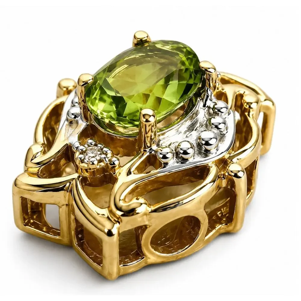 Richard Klein 14K Yellow White Gold Peridot Slide Bracelet Charm Hidden Bail